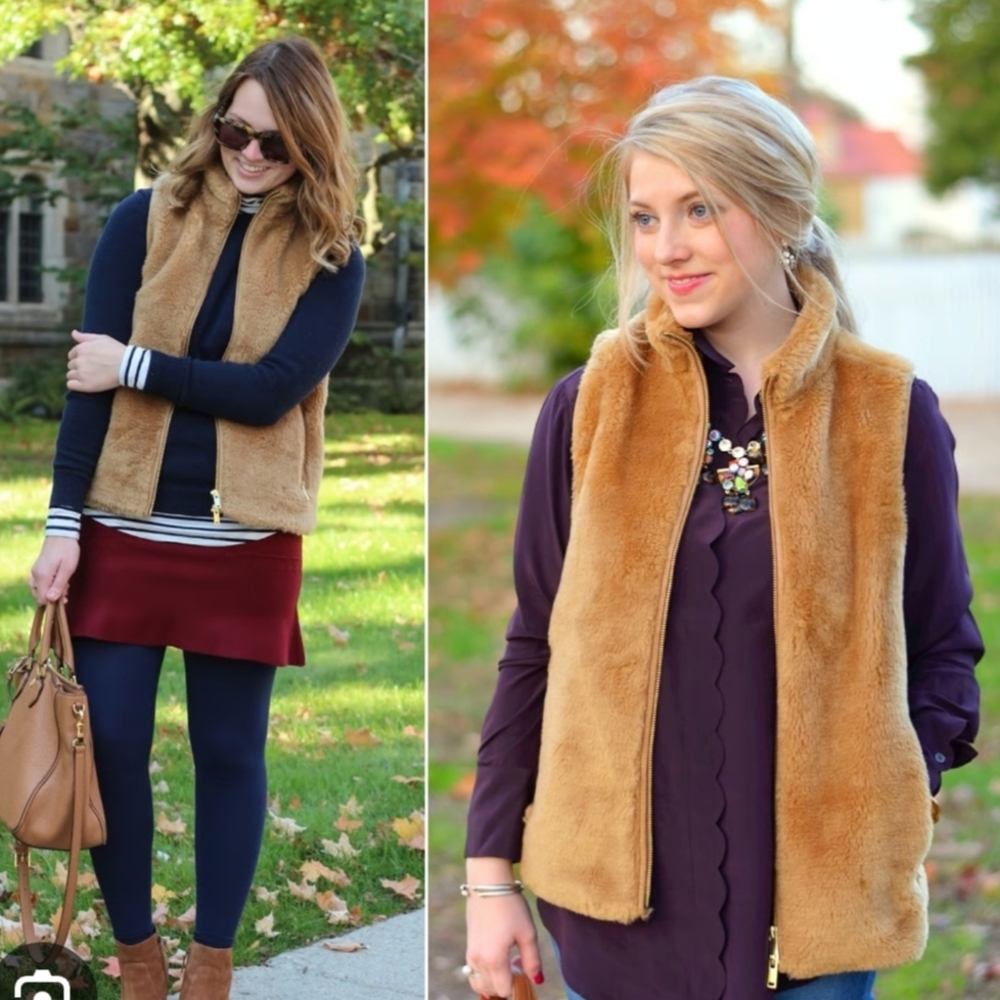 J.Crew Plush Fleece Sherpa Excursion Vest Teddy Faux Fur Camel Brown XS